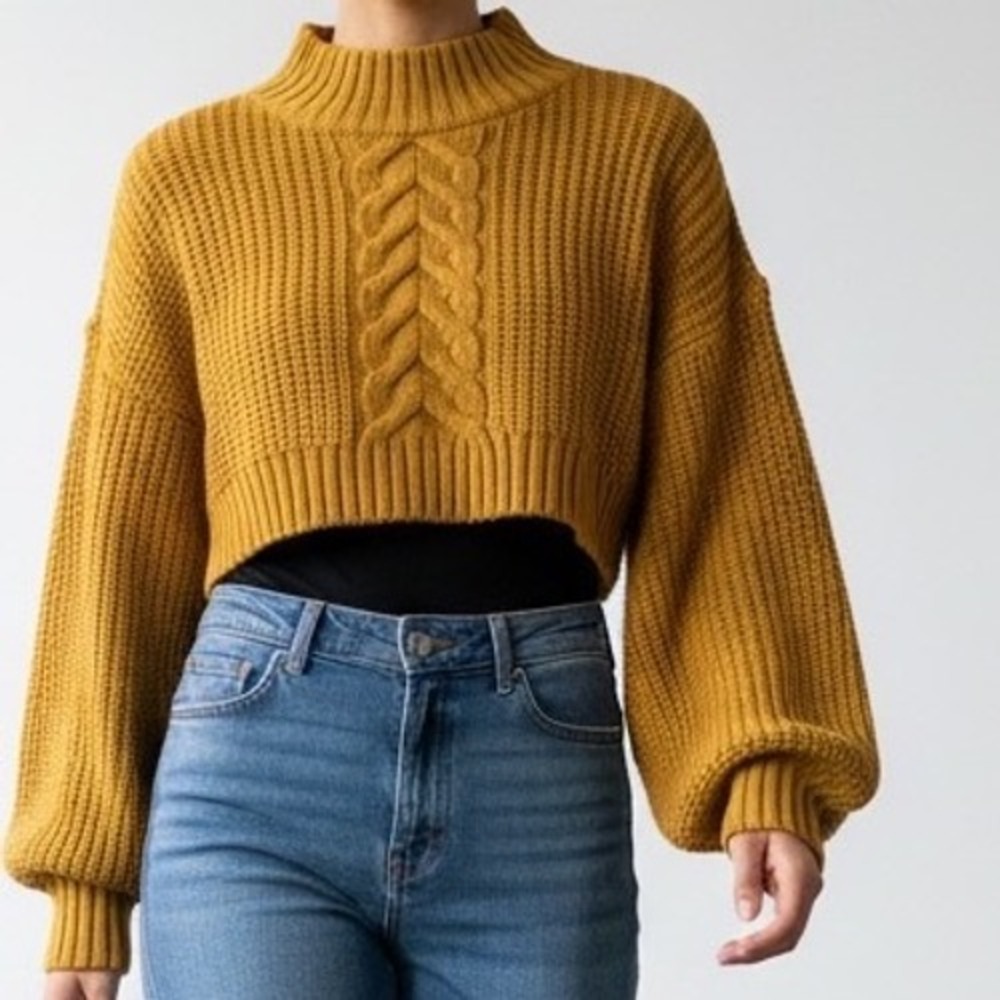 Missguided Womens 8 sweater Mustard Cropped Cable Knit yellow cozy‎ boho Street
